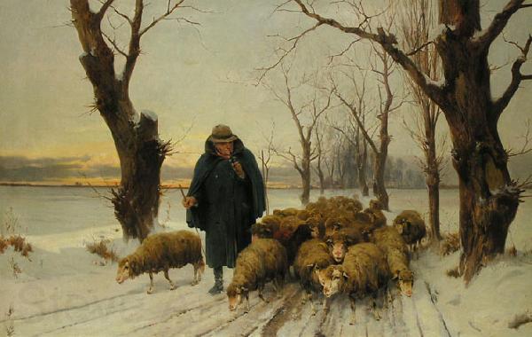 unknow artist Schafer mit seinen Schafen im Schnee France oil painting art